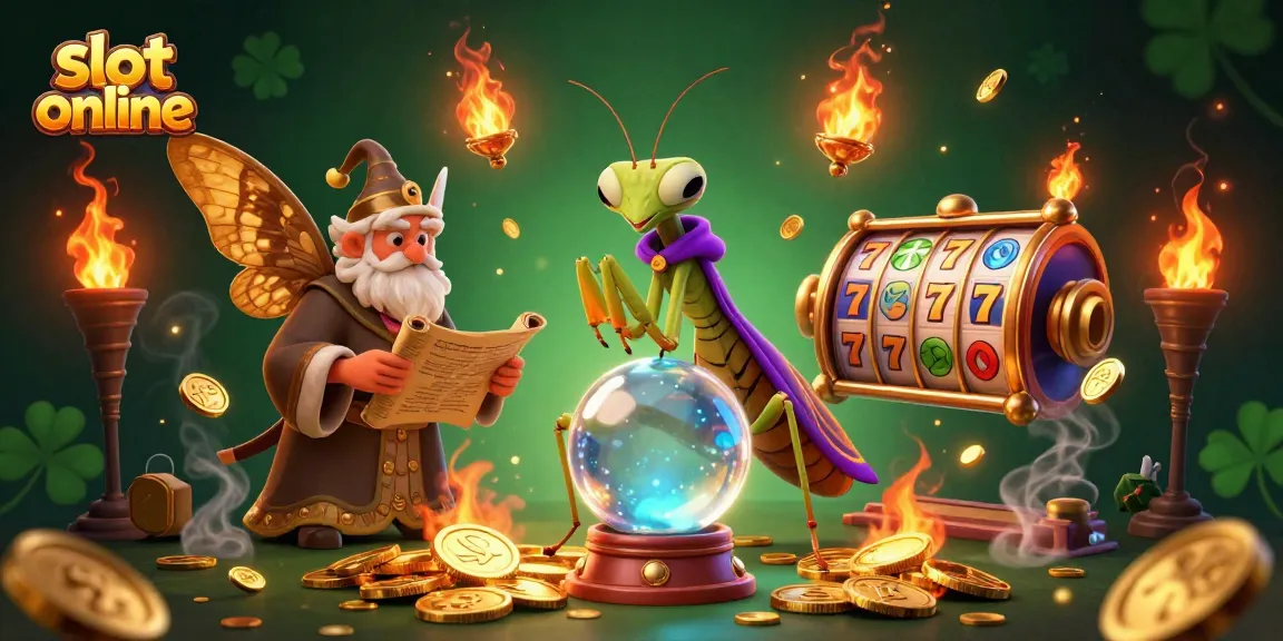 Engage with slot online themes through a vibrant illustration featuring a fortune teller and librarian