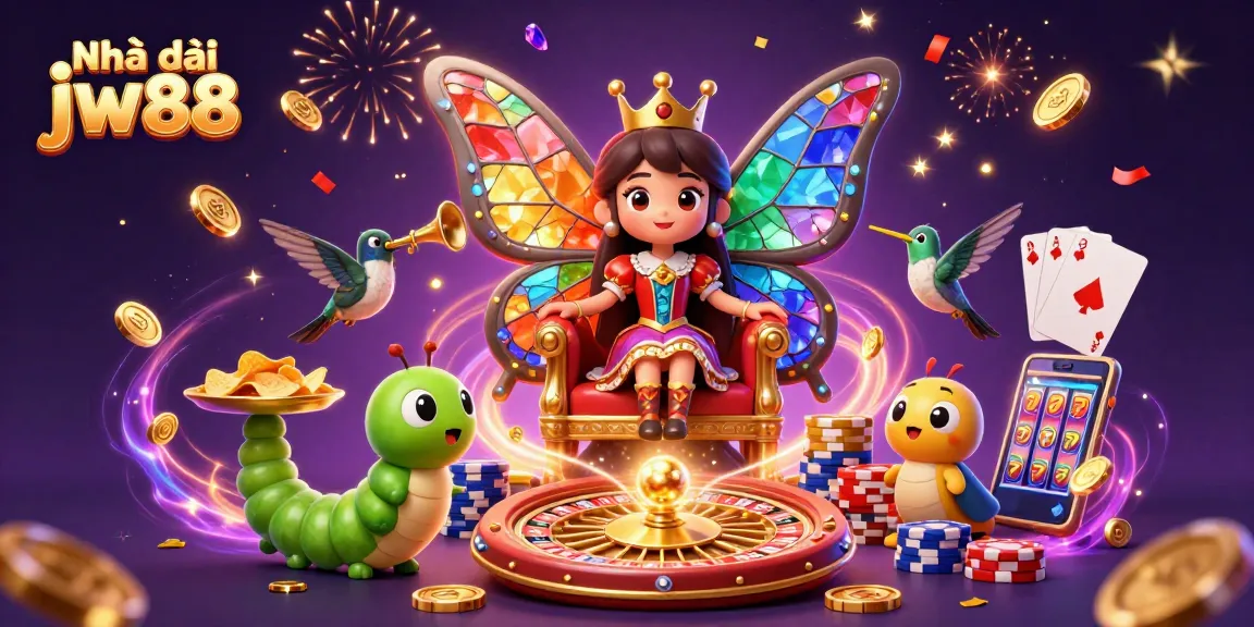 Experience excitement at Nhà cái jw88 with vibrant gaming elements and royal casino themes in a rich 3D scene.