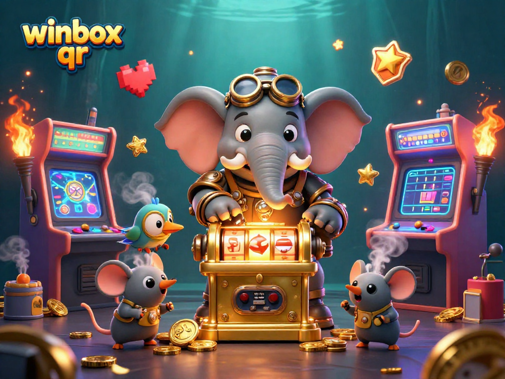Spin the winbox qr slot machine with steampunk charm and colorful arcade elements.