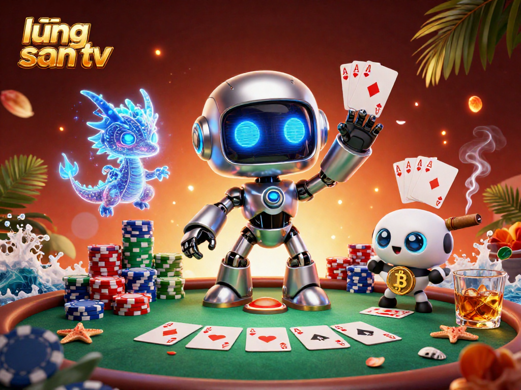 Join the excitement of lương sơn tv with a vibrant 3D robot and dragon in a lively poker scene.