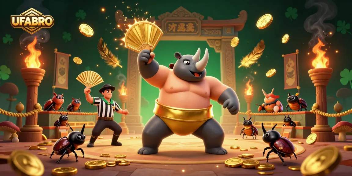 Experience thrilling gameplay at UFABRO with a 3D sumo beetle champion in a vibrant casino