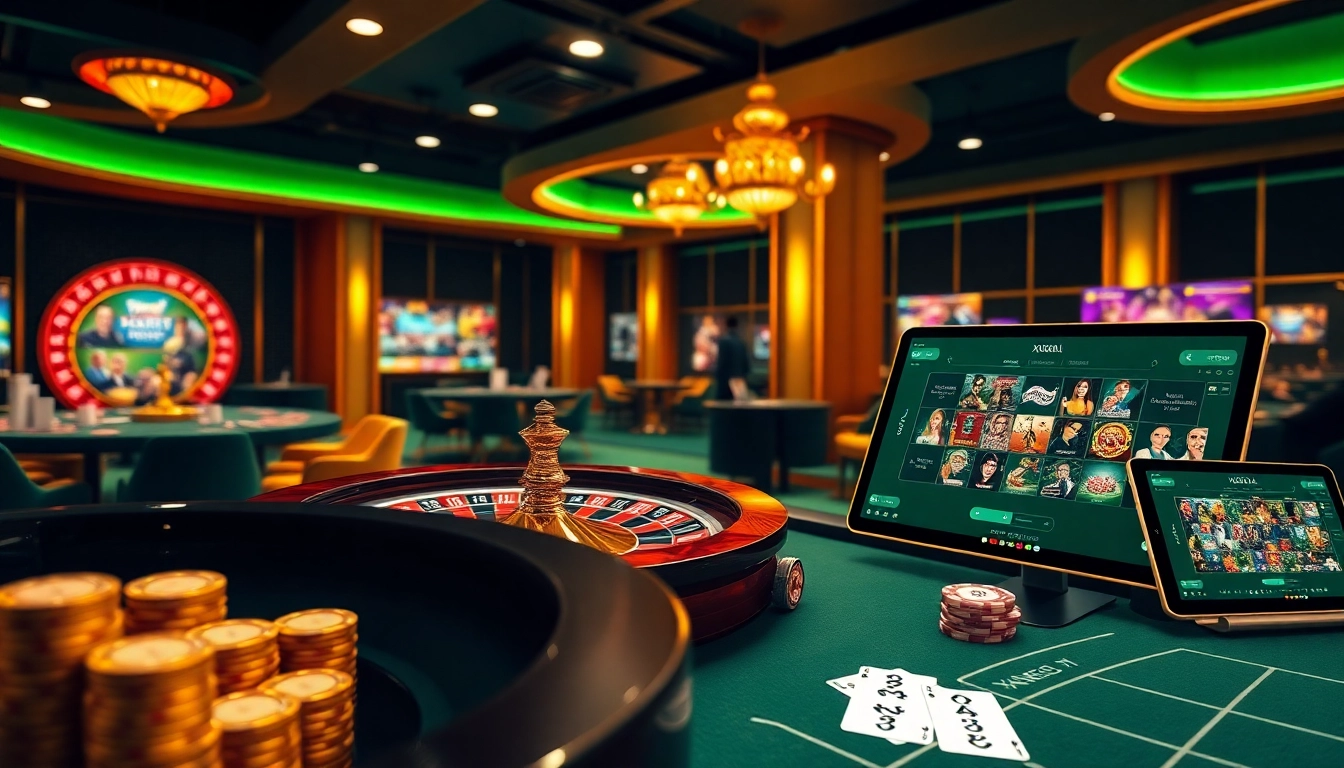 Players enjoy high-stakes gambling on XX88.AI with vibrant casino elements like roulette wheels and poker chips.