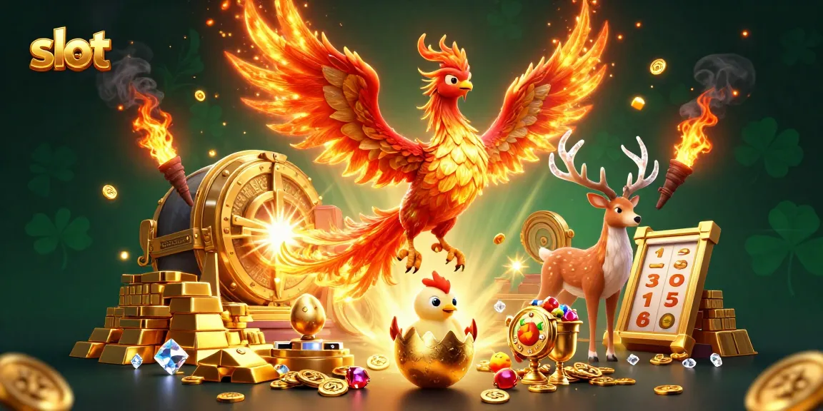 Spin and win big with slots featuring a fiery phoenix, golden treasures, and jewels