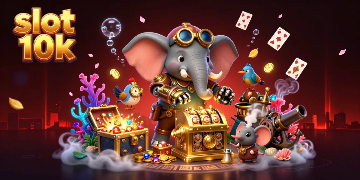 Engage with slot 10k gameplay featuring a whimsical steampunk elephant and rich casino elements.
