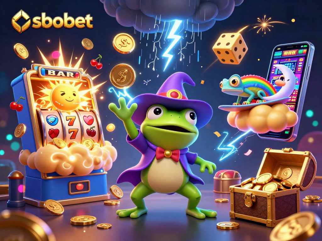 Bet on sbobet while enjoying a vibrant scene of cartoon characters celebrating wins.