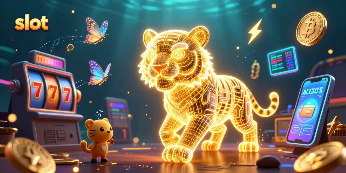 Engage with vibrant slot games amid digital magic in this neon-lit casino scene.