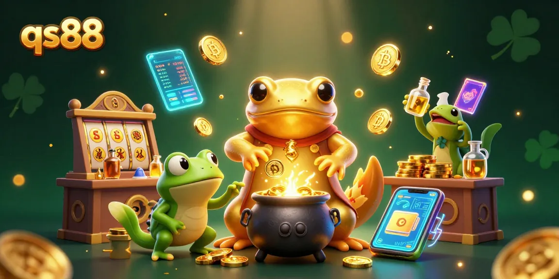Experience thrilling gaming at qs88 with a golden salamander alchemist and crypto coins, embodying excitement.