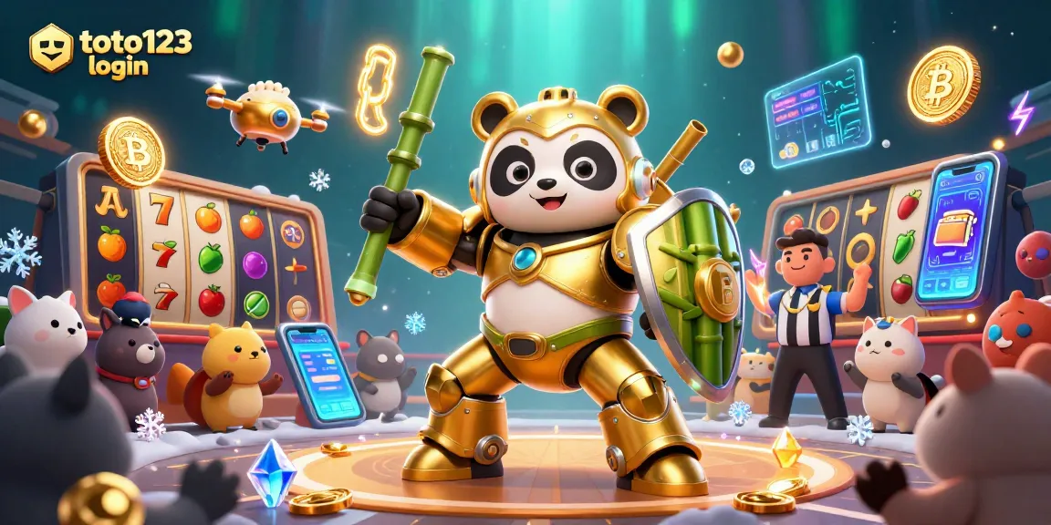 Experience excitement with the dynamic scene of toto123 login showcasing thrilling slot games and crypto elements.