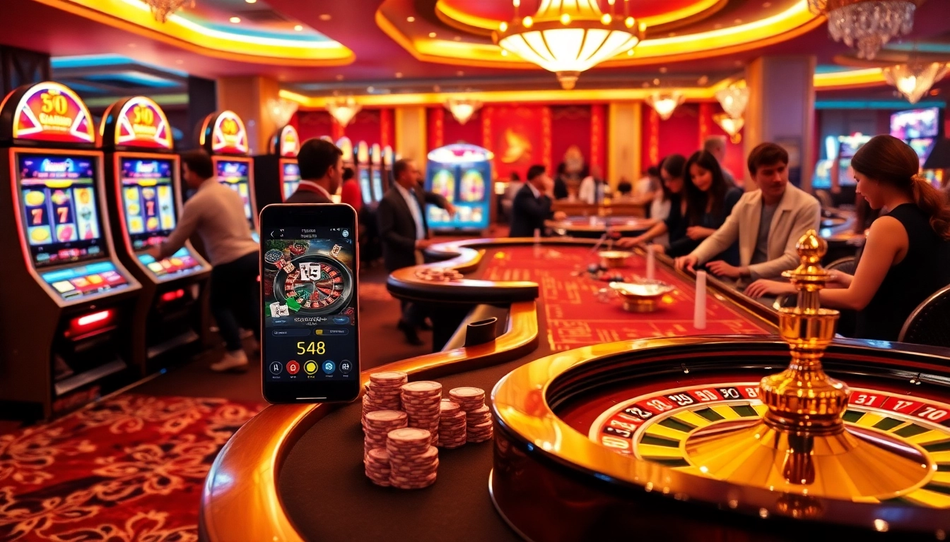 Experience thrilling gameplay with the S8 app on a vibrant casino floor featuring slot machines and poker tables.