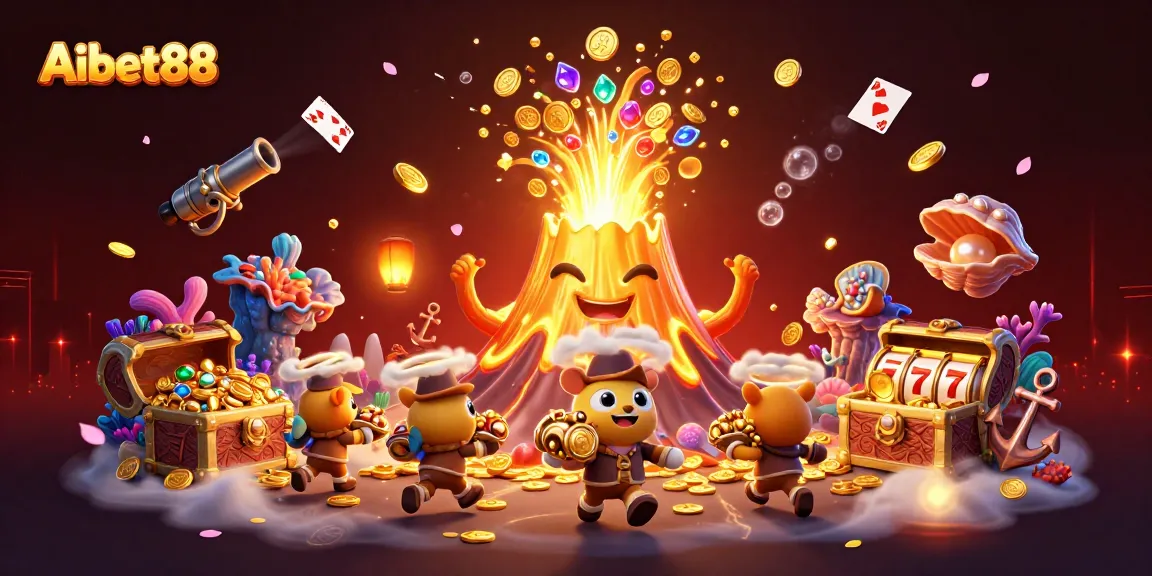 Aibet88 showcases a vivid scene of treasure and excitement in an illustrative casino adventure.