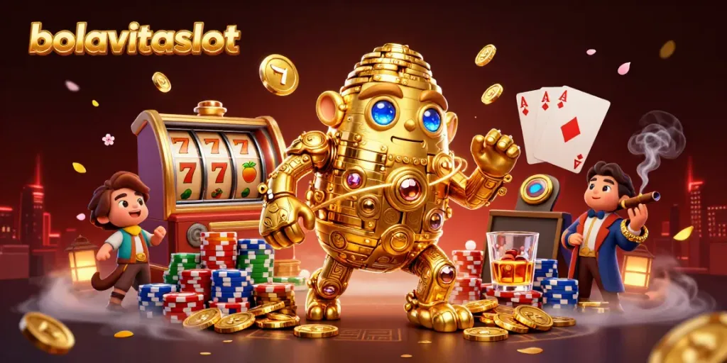 Experience the excitement of bolavitaslot with vibrant slots, golden golem, and dynamic casino elements.