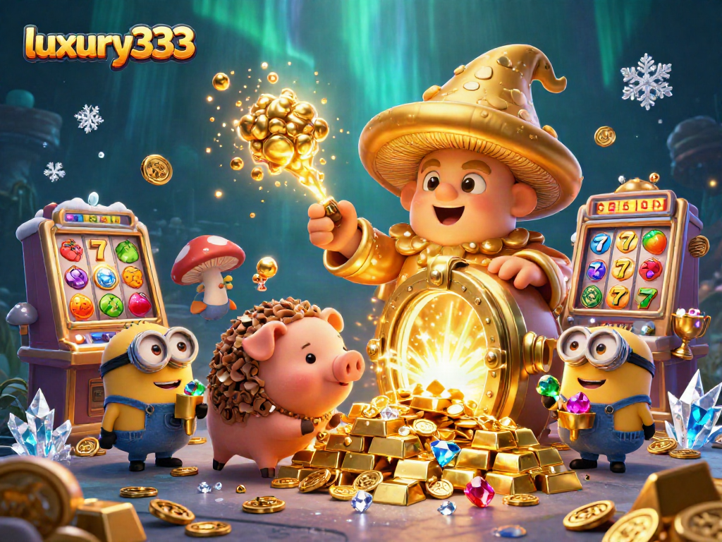 Menggoda harta di luxury333, wizard jamur raksasa dan babi truffle mencari harta karun di kasino mewah.