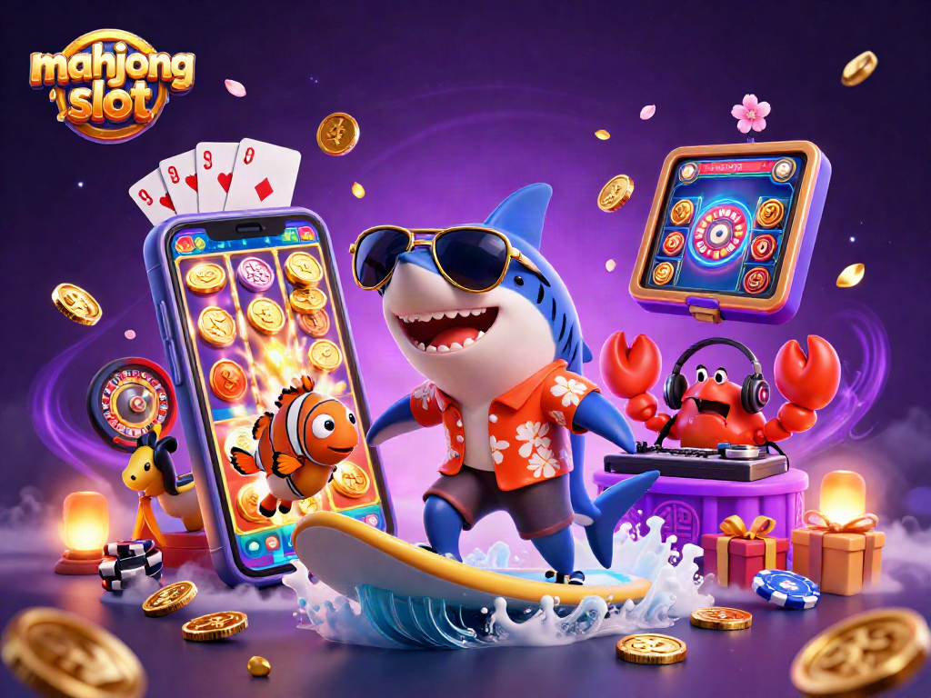 Spin the reels of the mahjong slot game alongside vibrant characters in an exciting casino scene.