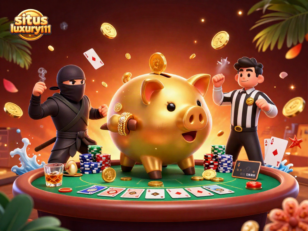 Experience thrilling action at situs luxury111 with a dynamic casino scene showcasing a victorious sumo wrestler.