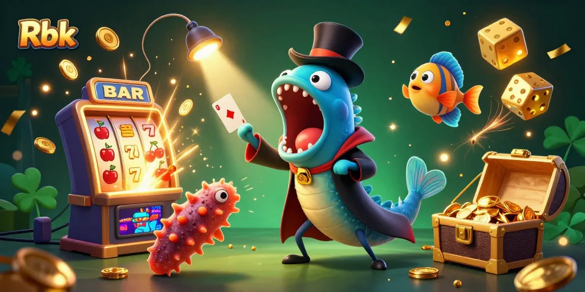 Rbk magical online casino scene with deep-sea creatures performing card tricks amidst vibrant gaming elements