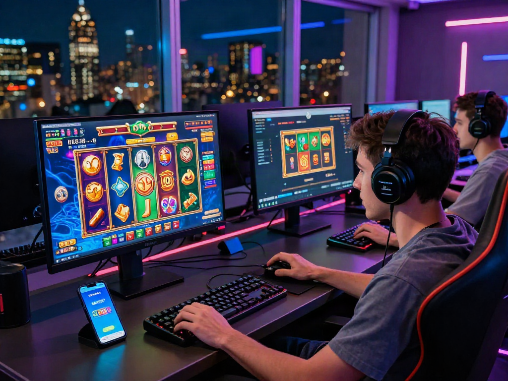 Engaging scene of a player enjoying slot online with vibrant visuals and modern gaming setup
