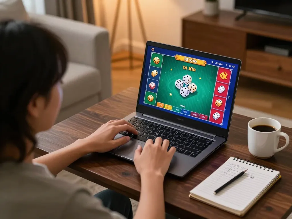 Taking a bet on tài xỉu online with engaging gameplay visuals in a cozy home setup