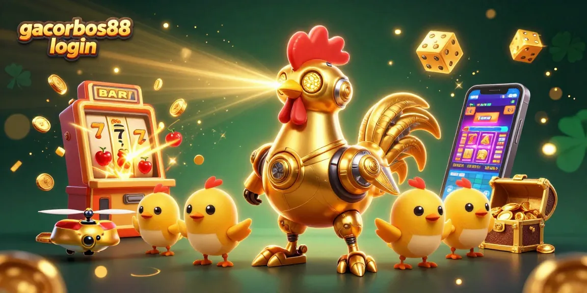 Experience the thrill of gacorbos88 login with this dynamic illustration featuring colorful casino elements.