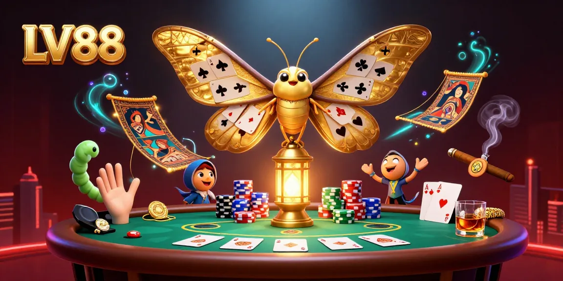 Experience the vibrant wins at LV88 with 3D casino creatures surrounded by poker and gaming elements.