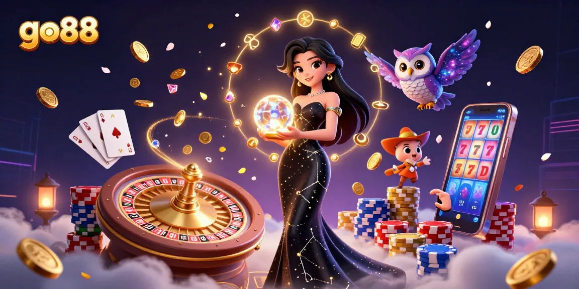 Experience the thrill of go88 with a captivating casino scene featuring a mystical woman and owl.