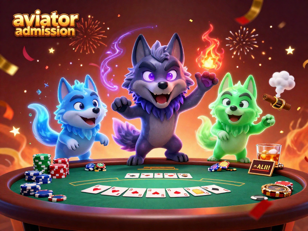 Aviator admission scene showcasing players enjoying a poker table surrounded by vibrant elements.