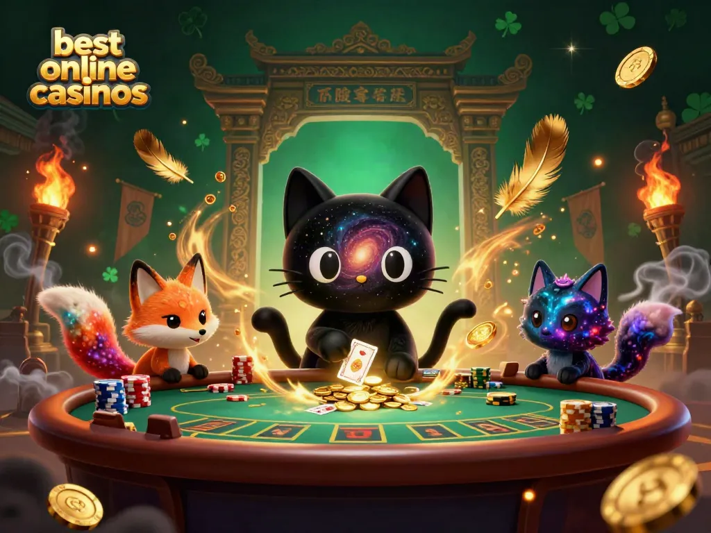 Experience the excitement at the best online casinos with a cosmic twist featuring a black hole cat and nebula fox.