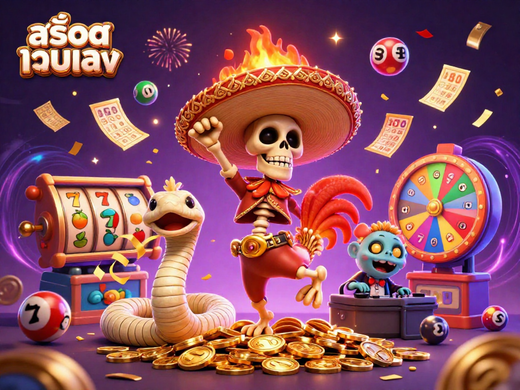 Experience dynamic wins with สล็อตเว็บตรง online casino's festive celebration featuring vibrant characters and lucky symbols.