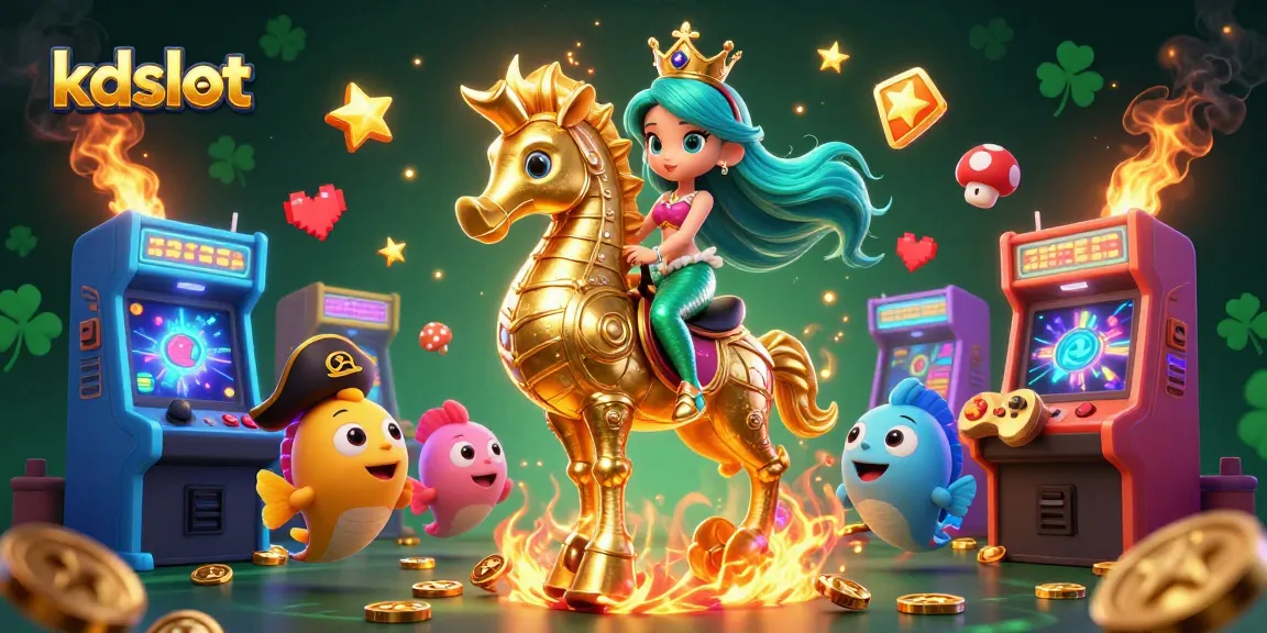 Experience the thrill of kdslot with a vibrant 3D illustration of a mermaid princess and casino elements.
