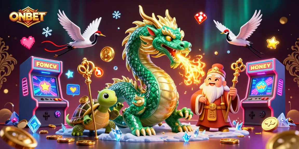 Experience ONBET's mystical casino adventure with a dragon, turtle sage, and lucky cranes!