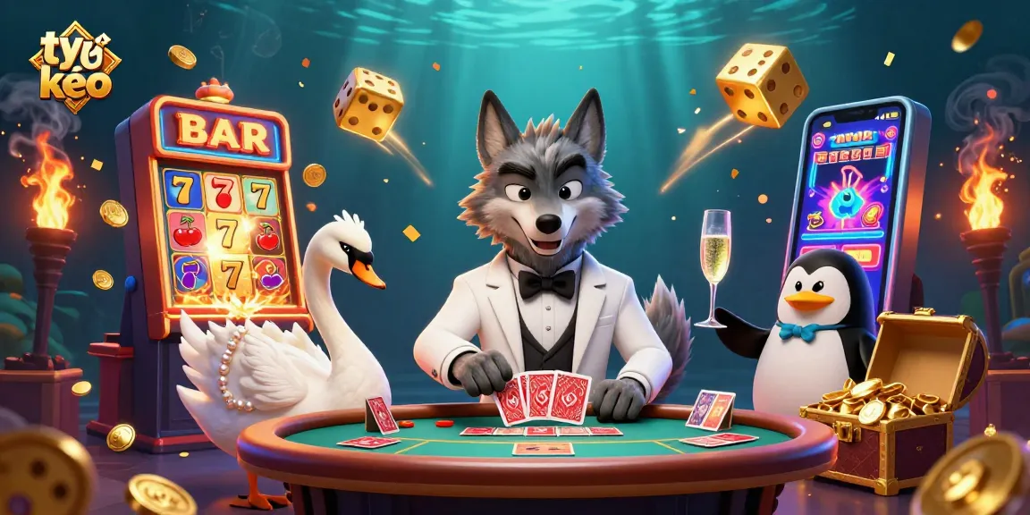 Experience thrilling tỷ lệ kèo action as a debonair wolf and elegant swan deal cards.