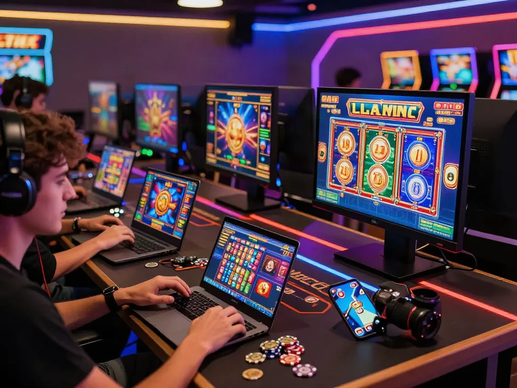 Engaging online slot gaming environment with diverse players and vibrant game displays.
