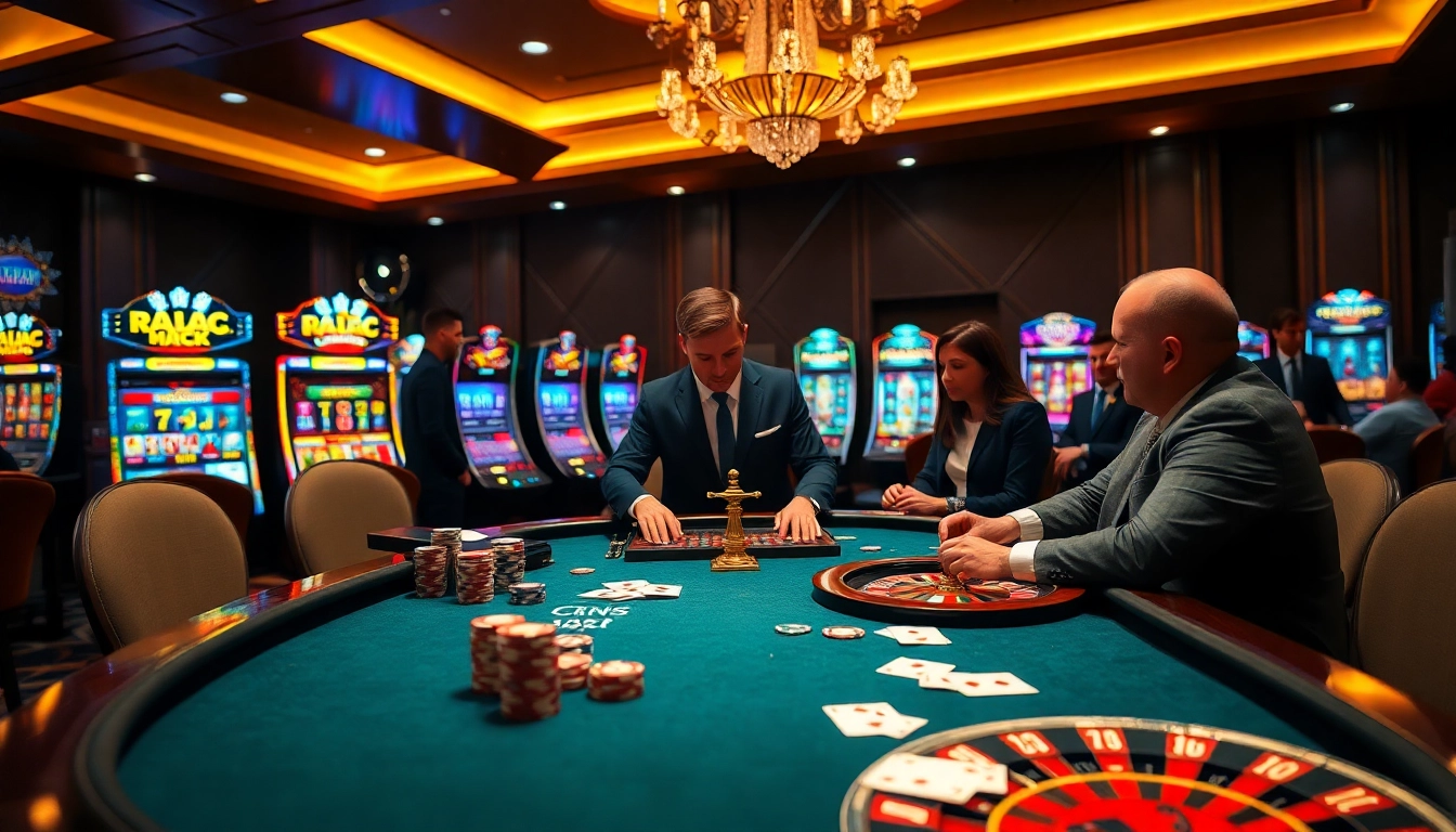 Experience raja luck login in a luxurious casino setting filled with professional gaming tables and vibrant slot machines.
