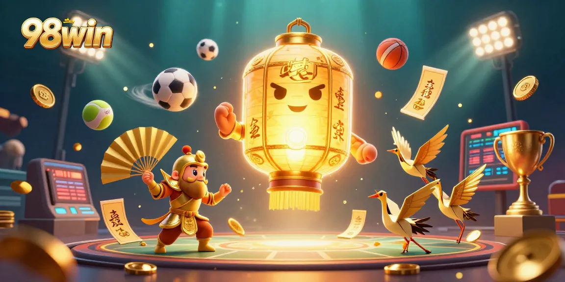 Experience thrilling sports betting at 98win with dynamic events and lucky symbols illuminating the scene.