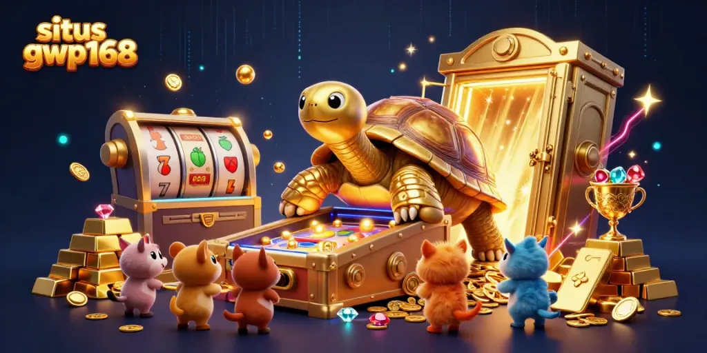 Visualisasi megah situs gwp168 dengan karakter yang menarik dalam ilustrasi kasino 3D.
