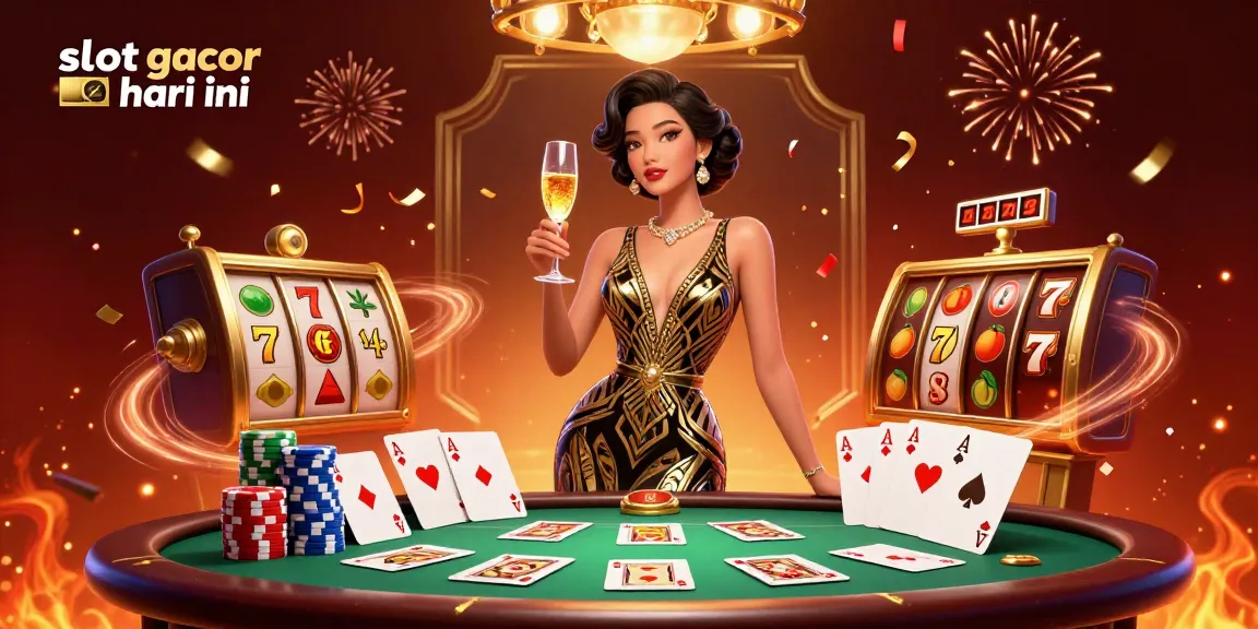 Terlibat dengan slot gacor hari ini saat seorang wanita Asia glamour memegang gelas sampanye di dalam suasana kasino.