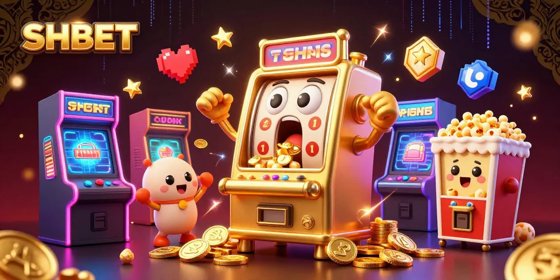 SHBET's golden slot machine celebrating winnings with cheerful companions in a vibrant, dynamic casino scene.
