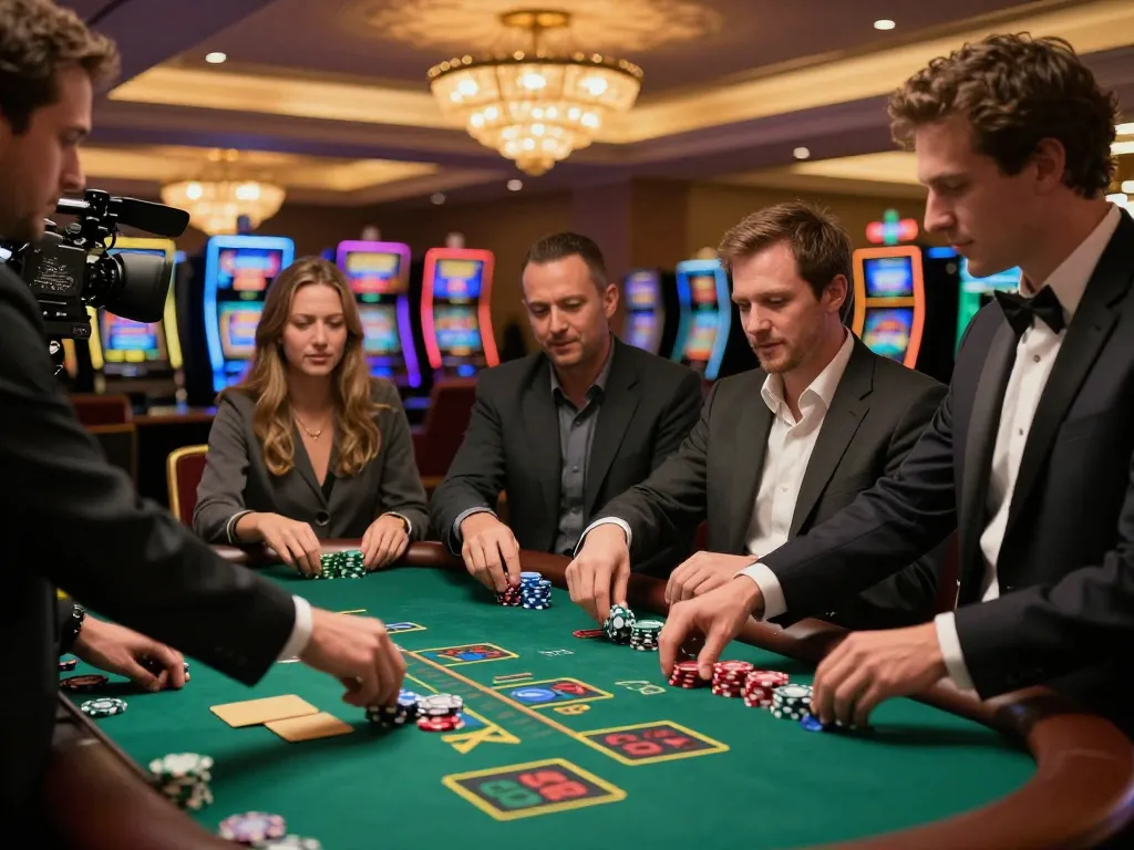 Players engaging at a blackjack table at ok365 casino, showcasing excitement and strategic gameplay.