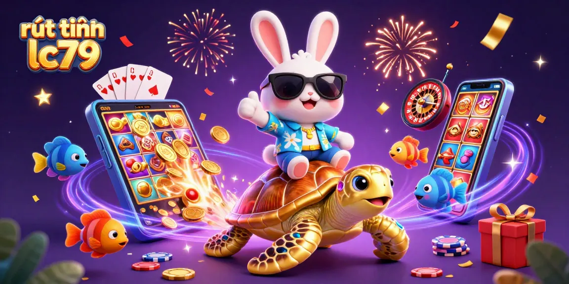Hình ảnh rút tiền lc79, thỏ may mắn và rùa vàng trong không gian casino