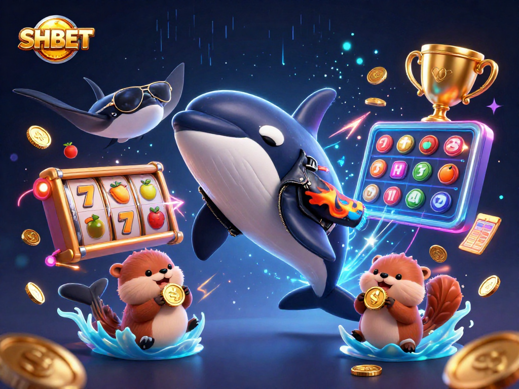 Experience the thrill of winning at SHBET with dynamic casino elements and vibrant characters.