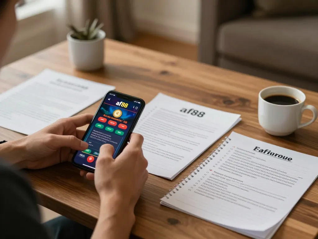 Player enjoying a strategic online poker game on the af88 app in a cozy home setting.
