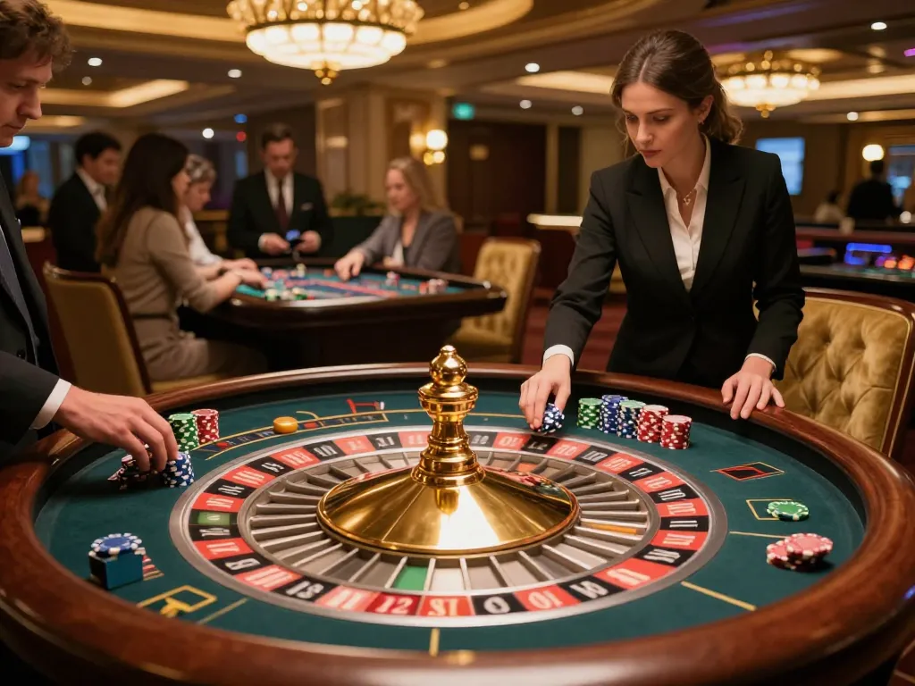 Experience a thrilling roulette game at mb66an casino, with bets being placed and excitement in the air.