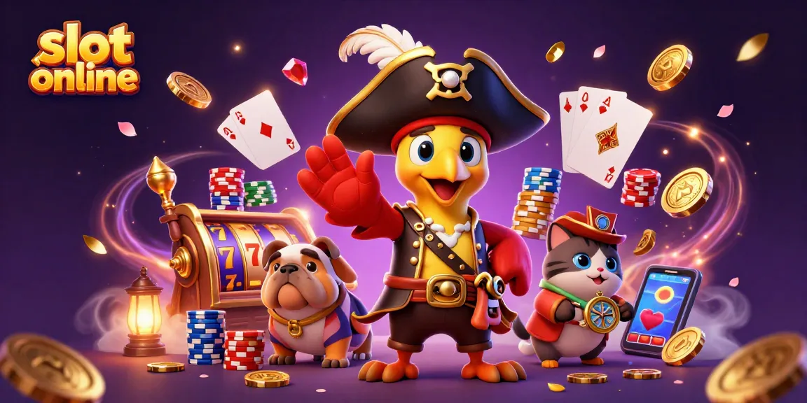 Spin to win with vibrant slot online reels and treasure-filled adventure in this dynamic illustration.