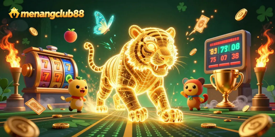 Experience gaming excitement at menangclub88 featuring a golden tiger in a vibrant digital casino.