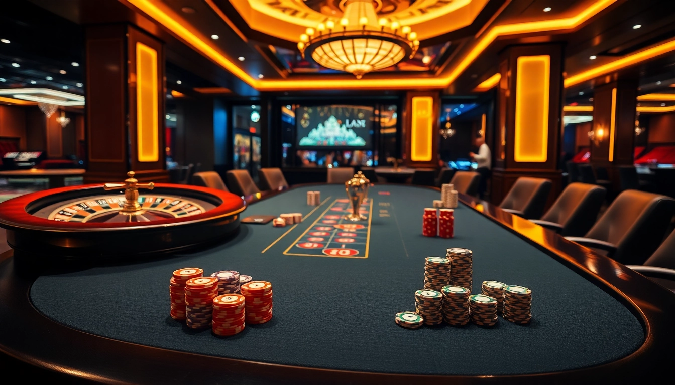 Experience high-stakes action at MB66 with a vibrant casino scene filled with professional dealers and thrilling games.