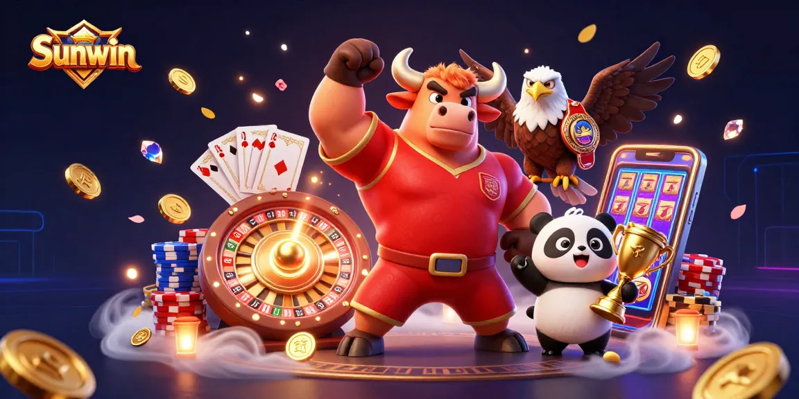 Experience the thrill of Sunwin with vibrant 3D characters, dynamic casino elements, and rich illustrations.