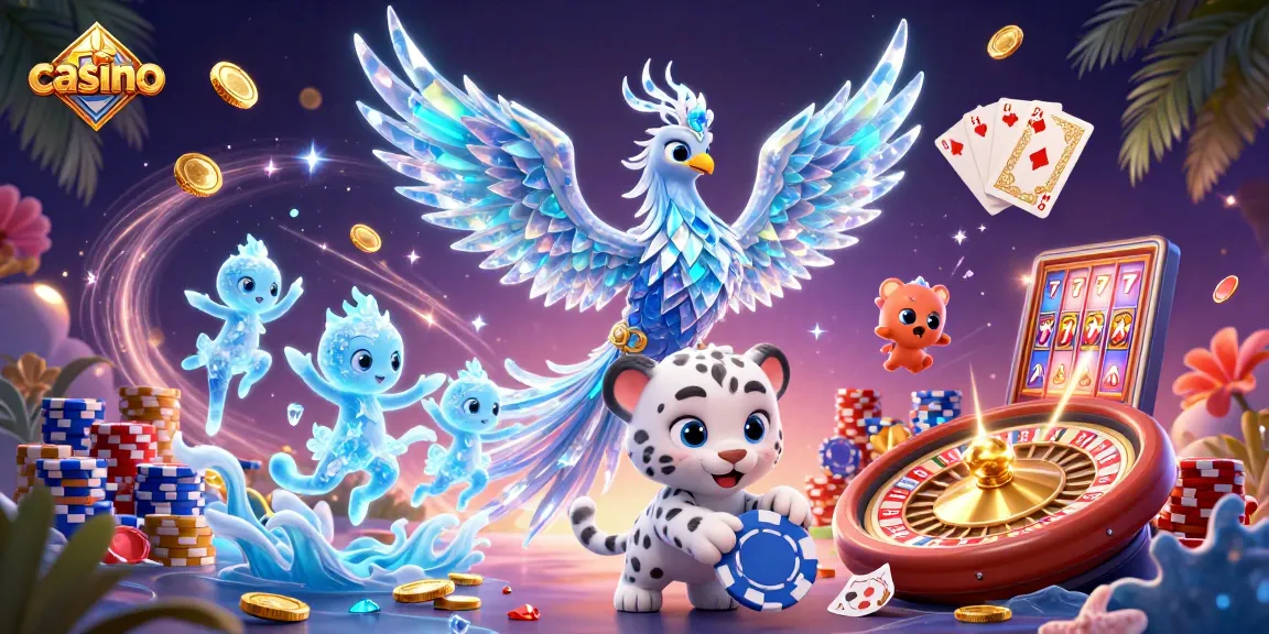 Casino experience with an ice phoenix, snow leopard cub, and dazzling gaming elements.