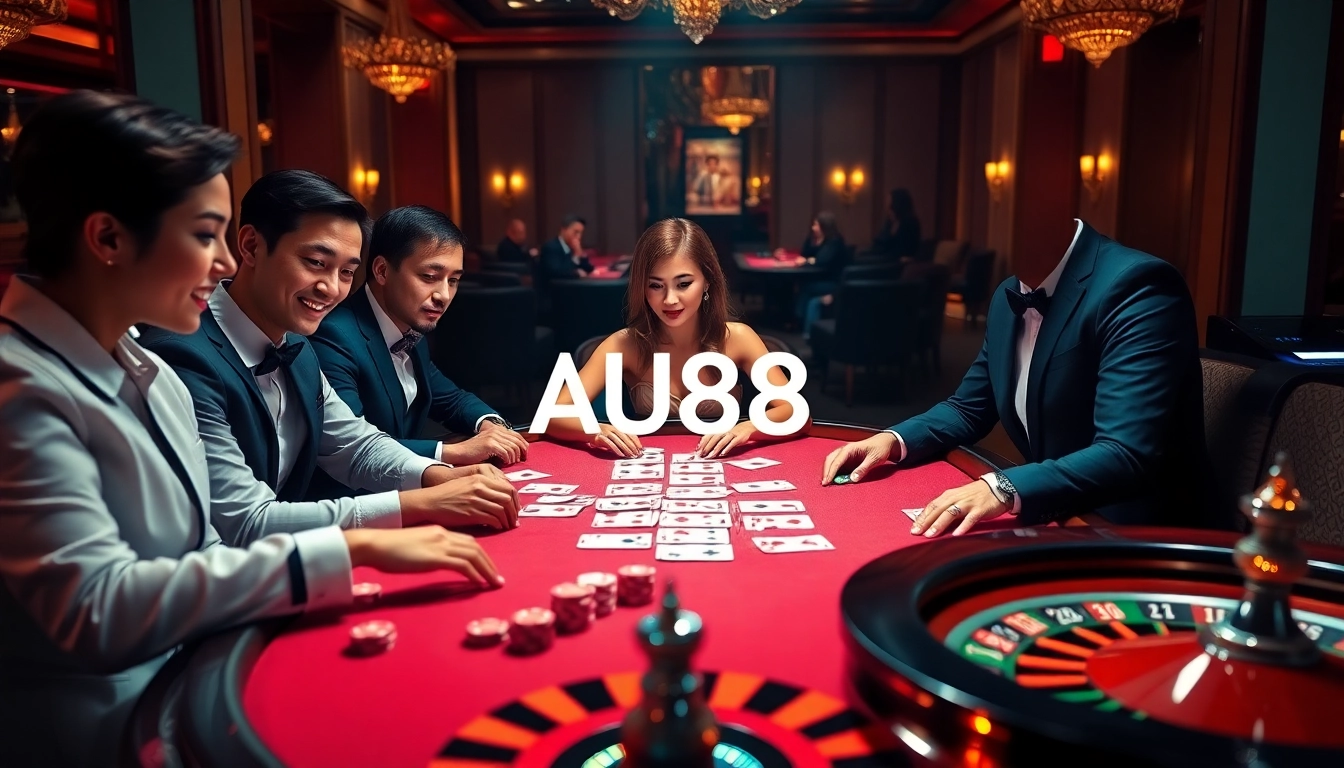 Experience the thrill of AU88 with lively poker action at a luxurious casino table.