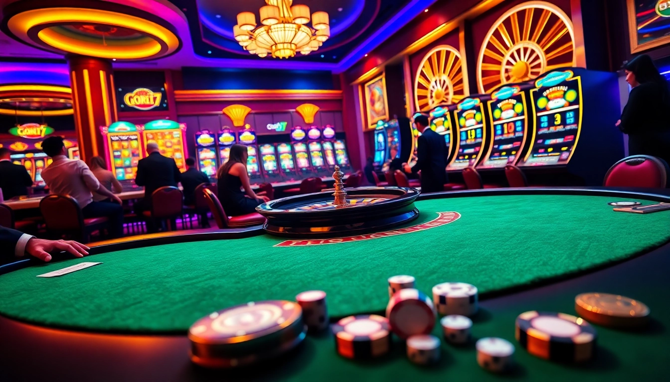 Engaging scene of players at a poker table with gori77 branding, showcasing thrilling casino action.