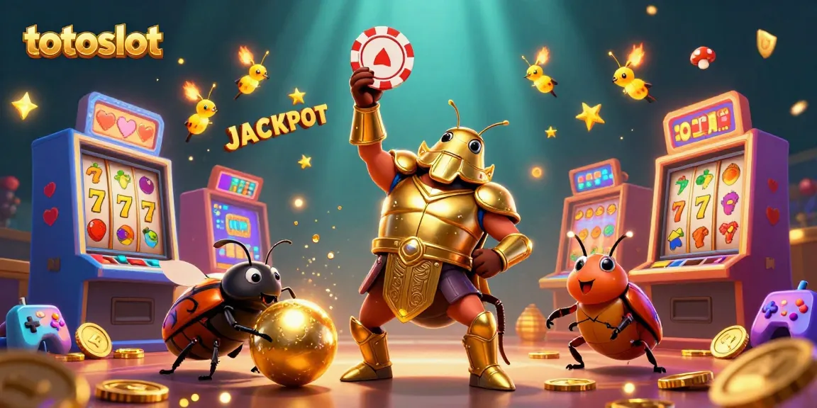 Experience the thrill of winning with totoslot in an engaging 3D casino illustration featuring a victorious hercules beetle.