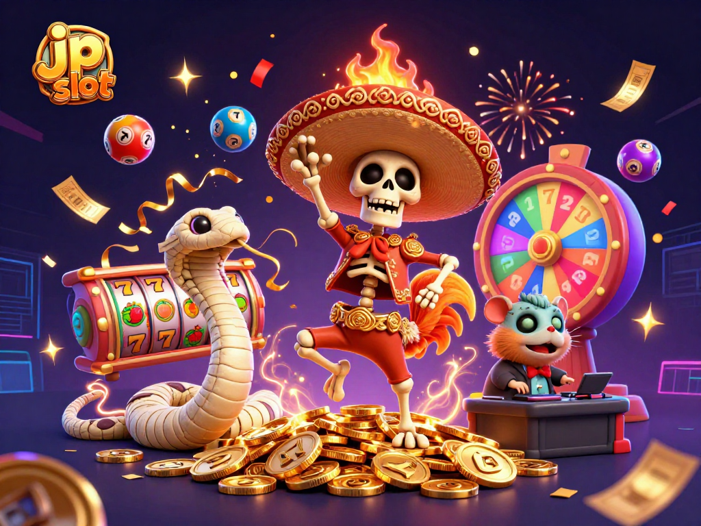 Experience excitement with jp slot as colorful lottery elements explode in a lively casino scene.